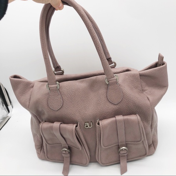 Mauve PINK Pebbled Leather Double Pocket Tote - Picture 9 of 15